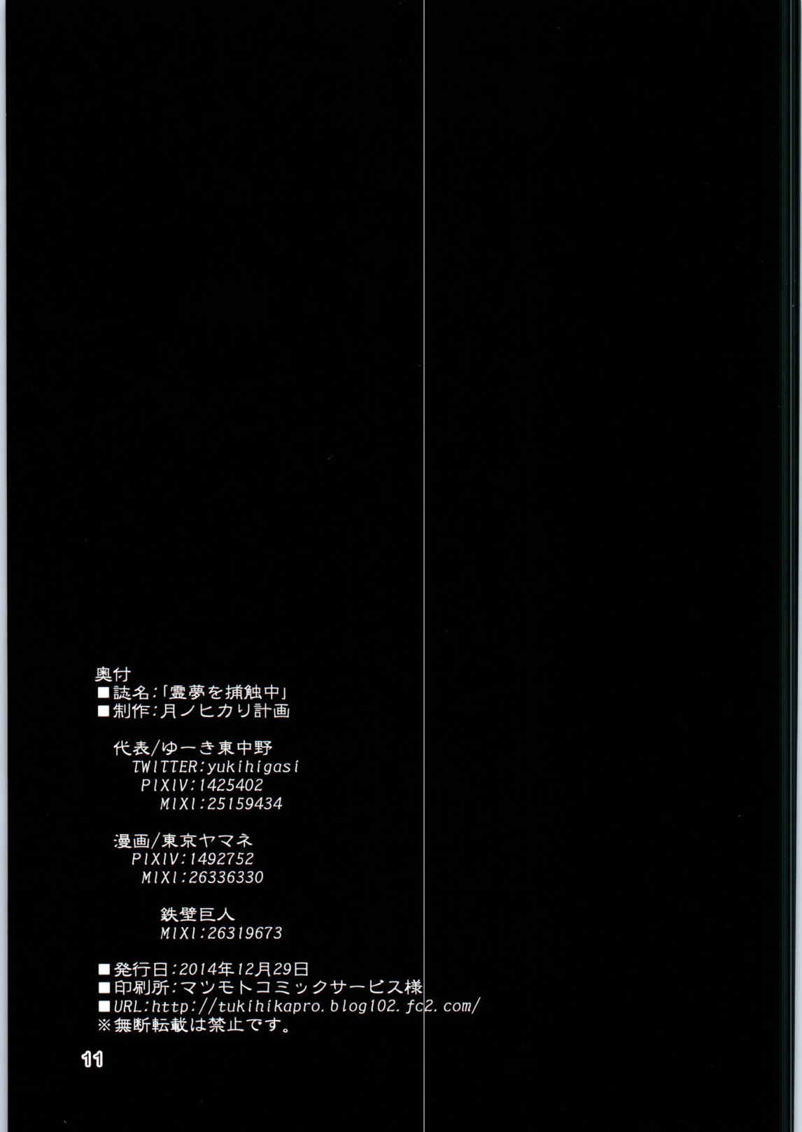 (C87) [月ノヒカリ計画 (ゆーき東中野, 東京ヤマネ, 鉄壁巨人)] 霊夢を捕触中 (東方Project)