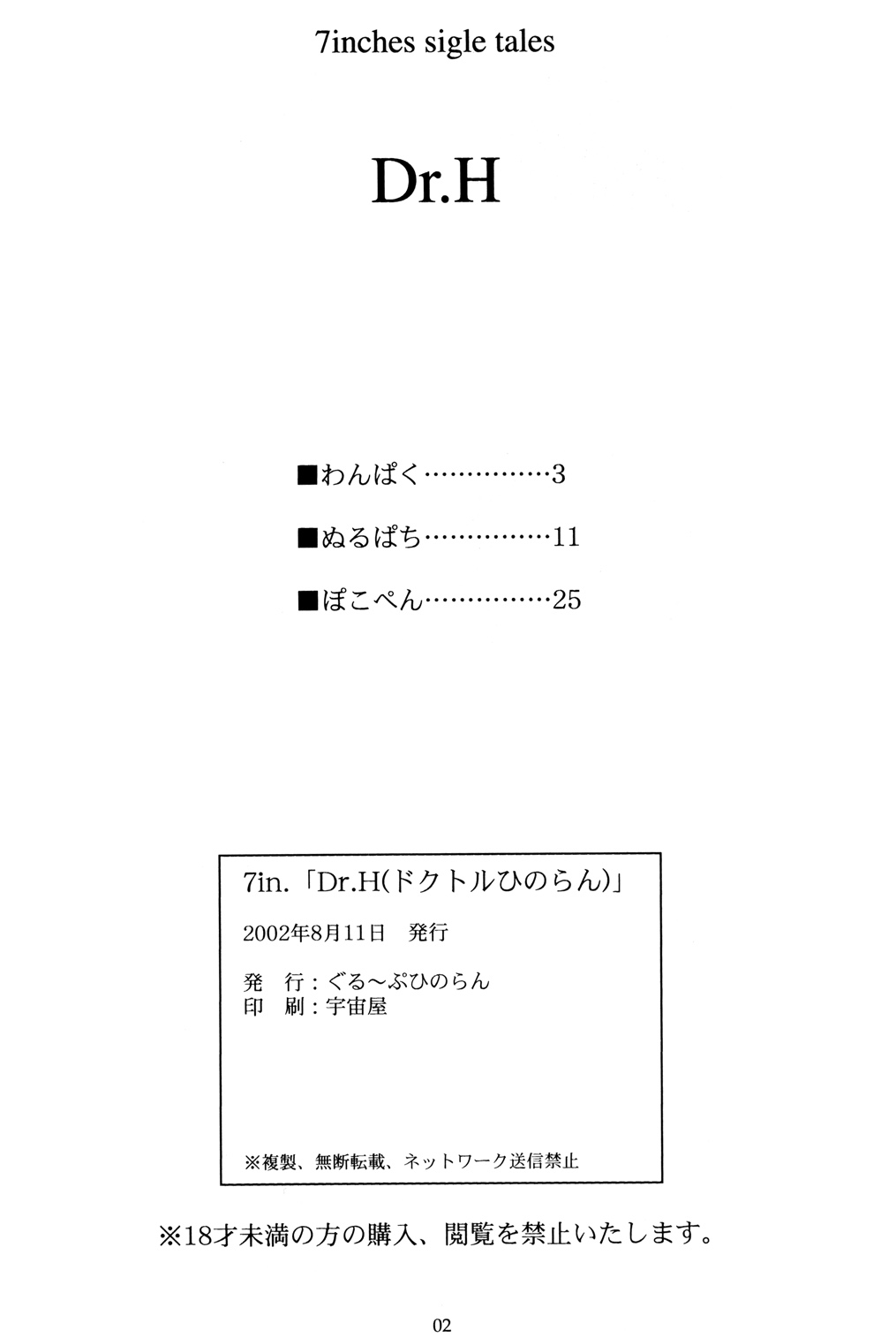 (C62) [ぐる～ぷひのらん (ぬるぱち, ぽこぺん, わんぱく)] 7in.「Dr.H(ドクトルひのらん)」 (オリジナル)