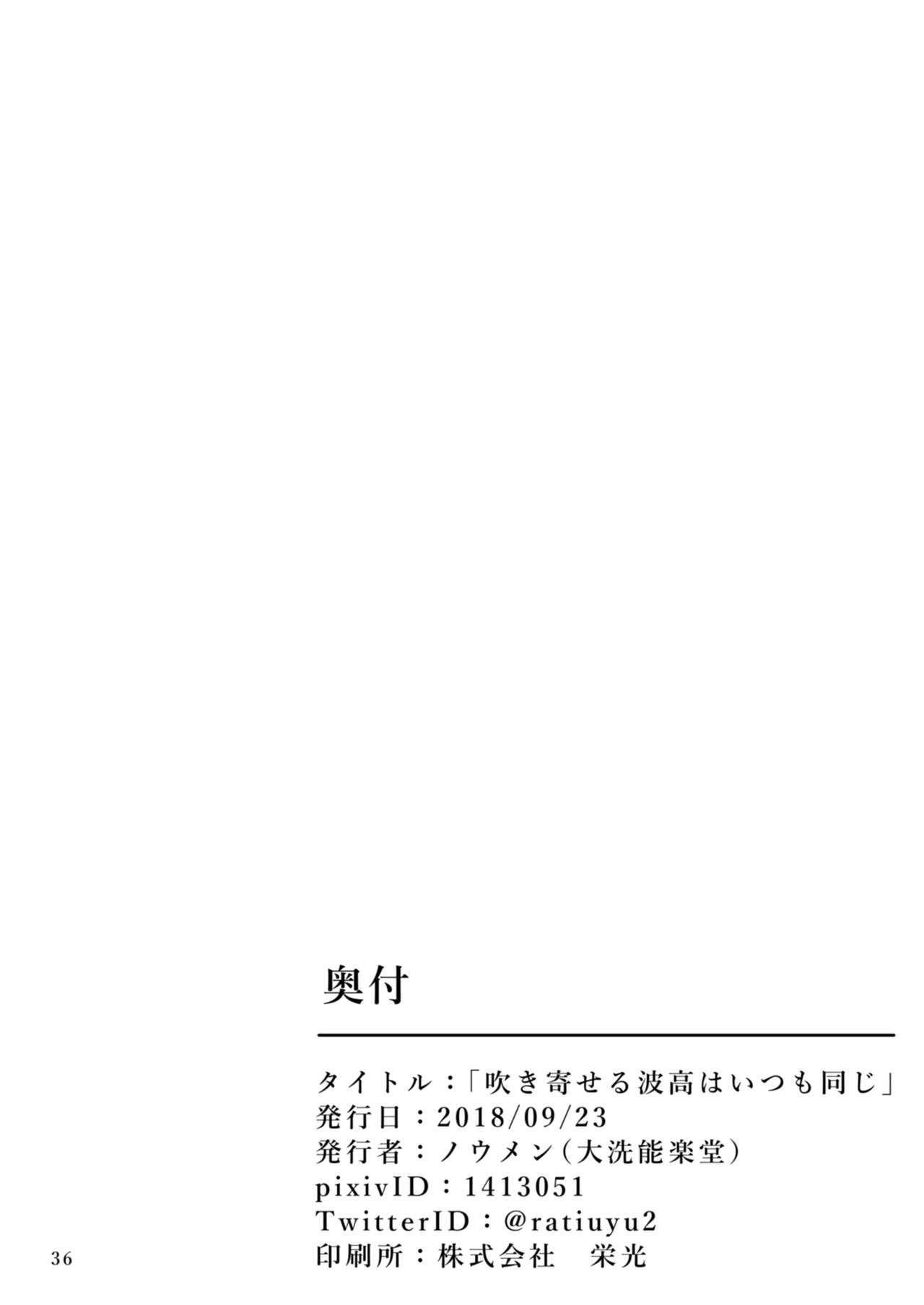 [大洗能楽堂 (ノウメン)] 吹き寄せる波高はいつも同じ (ガールズ&パンツァー) [英訳] [DL版]